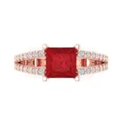 2.42 ct Princess Cut split shank Tourmaline Promise Wedding Ring 14k Rose Gold