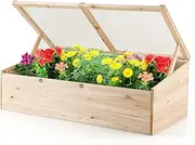 Costway 100 x 50 cm Wooden Garden Portable Greenhouse, Cold Frame Raised Planter Box w/Transparent PVC Top Cover, Double Box Wooden Greenhouse for Garden, Natural Fir Wood, Easy Assembly
