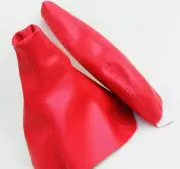 Vinyl Red Manual Shift & EBrake Boot SET Fits 91-99 Mitsubishi 3000GT, Stealth