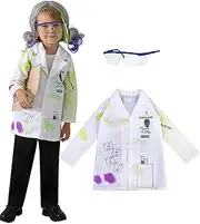 Mad Scientist Costume for Girls Boys Crazy Science Lab Coat Kids Halloween Dress Up Costume