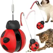 Interactive Cat Toy with Spring-Loaded Teaser Wand, Built -in Wobble Treat Dispenser/Pet Puzzle Toy/Slow Feeder for Cats and Kitten (red)