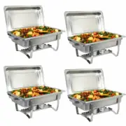4 Pack Catering Stainless Steel Chafer Chafing Dish Sets 8qt Buffet Pans 8holder