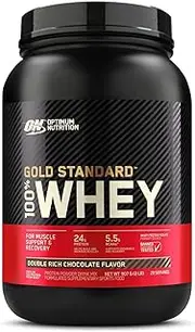 OPTIMUM NUTRITION Gold Standard 100% Whey Protein Powder, Double Rich Chocolate, 907g - [2024/2025 plastic neck band packaging may vary]