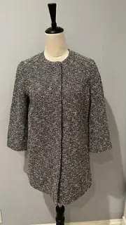 NWT $199 Talbots Black White Boucle Tweed Snap Button Front Coat Women's Size SP