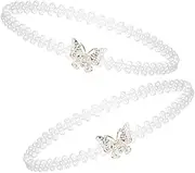[SAFIGLE] 2pcs Women's Pearl Waist Belt Elastic Butterfly Sash for Wedding Dresses Bridal Bridesmaid Pearl Waist Chain Body Belly Belt