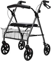 Walker,Mobility Lightweight Folding Aluminum Rollator Walker with 6-inch Wheels Adjustable Seat Brakes and Basket Little Surprise
