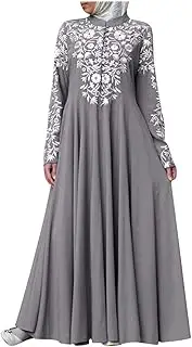 [Generic] Outdoor Elegant Islamic Dresses Middle Eastern Ethnic Kaftan Button Print Muslim Long Dress Dubai Turkey Arab Jilbab Dress Sport
