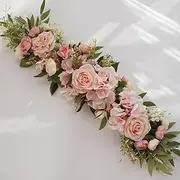 TREETDOBV Rose Swag Flowers,Wedding Arch Flowers Artificial Rustic Flower Swag, Peony Door Wreath, Green Leaves Rose Peony Sunflowers Door Wreath Home Decoration(Pink)