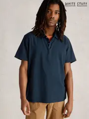 White Stuff Blue Anderby Woven Cotton Polo Shirt (H15774) | $81