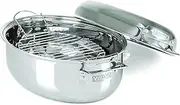 Viking Culinary 3-Ply Stainless Steel Oval Roasting Pan, 8.5 Quart, Includes Metal Induction Lid & Rack, Dishwasher, Oven Safe, Works on All Cooktops Including Induction