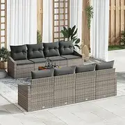 Grey Poly Rattan Garden Sofa Set with Cushions - Outdoor Lounge, Couch, Chair, Comfortable Furniture for Balcony, Single Seater, & Reading