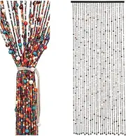 Beaded Door Curtain for Doorways - Handmade Bamboo and Wooden Beads Fly Screen, Boho Room Divider for Living Room Bedroom Patio, 27 Strands Colorful Hanging Panel,90 * 190cm