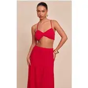 Tomato Red Twist Front Cropped Bralet, Tomato Red