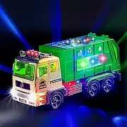 Zetz Brands Toy Garbage Truck for Kids with 4D Lights and Sounds - Battery Operated Automatic Bump & Go Car - Sanitation Truck Stickers