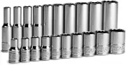 1/4 In. Drive 12-Point Shallow and Deep Socket Set, SAE, 3/16 to 9/16 In, SAE, 2