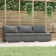 3-Seater Sofa with Cushions Grey Poly Rattan Patio Bar Sets