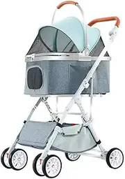 Foldable pet pram Stroller for Dog and cat,Detachable seat Cabin with Folding Canopy,Front mesh Window,360° Universal Wheels,Rear Wheel Brakes,4 Wheels Dog Trolley Buggy,cat Travel Carriage