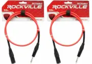 2 Rockville RCXMB3-R Red 3' Male REAN XLR to 1/4'' TRS Balanced Cables