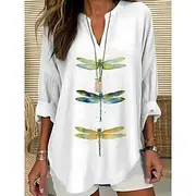 Women's Shirt Graphic Animal Vintage Tropical Hawaiian Long Sleeve V Neck Regular Tops Daily Holiday Beach Wear Print White Blue Purple Green Light Blue Summer