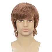 Shaggy Wig Men Short Wavy Brown Wig 60s 70s Male Rocker Costume Wig for Halloween Cosplay Party