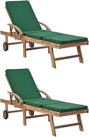 Sun Lounger, Outdoor Sun Lounge Patio Chaise Lounge Reclining Chair Recliner Chair Sun Loungers with Cushions 2 pcs Solid Teak Wood Green