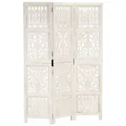 vidaXL Room Divider Hand Carved 3-Panel Privacy Screen White Solid Mango Wood