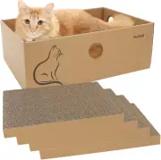 AUSCAT Cardboard Cat Scratcher with Box, 4 PCS Reversible Cat Scratch Pad Replac