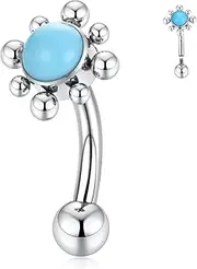 [FUNLMO] Belly Button Ring Turquoise Belly Button Piercing G23 Titanium Belly Ring Navel Piercing Jewelry 14G Navel Barbell Stud