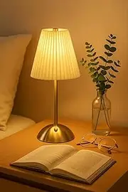 Luxury Touch-Control Rechargeable Bedside Table Lamp – USB Charging, Warm LED Light, Brass Metal Base, Fabric Shade – Ideal for Bedroom, Reading, or Nightstand