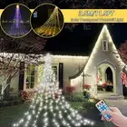 Solar LED Star Waterfall Light Christmas Tree String Lights Remote Control Decor
