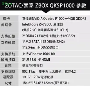 5Cgo.ZOTAC/索泰 ZBOX QK5P1000 酷睿i5-7200U獨顯四屏家用辦公迷你桌上型電腦小主機Win7