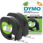 Dymo 10697 LT Paper Labels for LetraTag Label Makers 12mm x 4m Roll 2-Pack