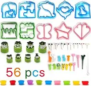 56 in 1 Sandwich Cutter Shapes Set, Bento Lunch Box Supplies and Accessories Sandwich Bread Cutters, Silicone Cups, Rice Ball Maker, Vegetables Fruits Cheese Shapes Mold Supplies