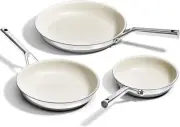 Non Stick Frying Pans Set - 3 Piece (8", 10", 12") Beige Titanium Ceramic Pan, N