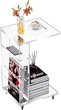 Clear Acrylic Rolling Side Table, C Shaped Table with Wheels, Fit for Small Spaces, Living Room, Bedroom (Clear)