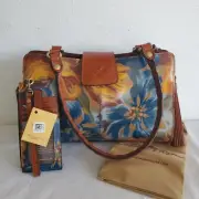 PATRICIA NASH MARIGOLD HARVEST RIENZO SATCHEL & ALANA WALLET LEATHER NEW DUSTBAG