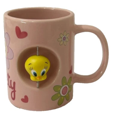 Looney Tunes Tweety Bird 3D Two-Tone Pink Maroon Coffee Mug Cup Spinning Head