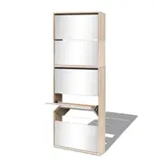 Shoe Storage Cabinet 5 Levels Mirror Organiser 20 Pairs Shoes Wooden Oak