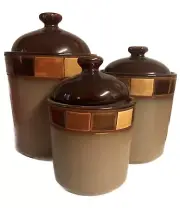 Gibson Casa Estebana 3 Piece Stoneware Storage Canister Container Jar Set