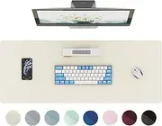 DAWNTREES PU Leather Desk Protector Mat, Extended Large Gaming Keyboard Mouse Pads Writing Mat for Home Office Working Computer, Laptop Decor (Beige, 90x40cm)