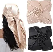 [Generic] Large Satin Square Head Scarf - 2Pcs Silk Like Floral Head Scarves Square Satin Hair Scarf Bandanas for Women