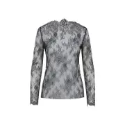 [Alberta Ferretti] Alberta Ferretti-Black Lace Ls T-Shirt-Donna 42 IT
