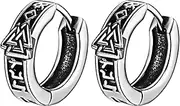 [OIDEA] Viking Huggie Hoop Earrings for Men: Silver Vintage Viking Runes Compass Earrings Stainless Steel Protection Amulet Jewelry Gifts for Men Women