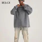 IELGY 美式複古麂皮寬鬆圓領上衣男