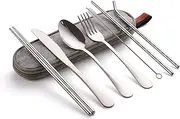 Tongke Cutlery Set, Reusable Stainless Steel Travel Cutlery Kit, Portable Flatware Set, Travel Camping Utensil Dinnerware Set with a Waterproof Case (8-Pieces Silver)
