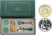 Wax Seal Stamp kit, Roseflower Premium Wax Seal Kit with 1* Vintage Scepter Stamp, 1* Melting Spoon, 2* Pieces Candles, 1*Bottle Wax Beads, 23 * 11cm #19
