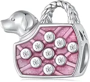 [wenyin] Dog Charms Pink Pet Dag Charms Sterling Silver Handbag Charms fits Pandora Bracelet, Sterling Silver, sterling silver