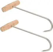 Ciieeo 2pcs Butchering Supplies Hook Picnic Barbecue Turner Barbecue Meat Flipper Barbecue Accessory Meat Processing Tool Food Turner Grilling Shop Supplies Meat Processing Equipment Wood