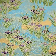Japanese Yuzen Chiyogami Washi Paper (Y0479) Purple Irises on Light Blue Backgro