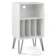 Costway Record Player Stand w/Charging Station Side Table White